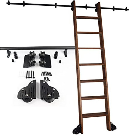 WhfPs Schiebetür-Hardware-Kit | Bibliotheks-Rollleiterschienen-Hardware | Rundrohr-Kohlenstoffstahlschlitten | Gleitschienensystem mit Rollen (ohne Leiter), 1 m, 2 m, 3 m, 4 m, 5 m, 6 m