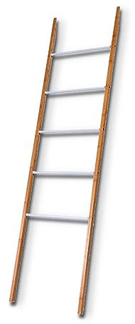 UNO Handtuchleiter 46x180 cm, Holzrahmen Bambus massiv natürliche Maserung, Handtuchhalter Weiß lackiert, skandinavischer Stil