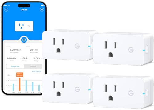 Govee Smart Plug with Energy Monitoring, WiFi Bluetooth Outlet, 4 Pack