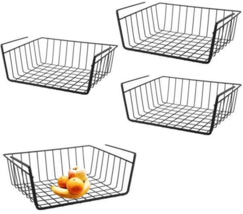 Jinchelle Lot de 4 paniers suspendus amovibles en métal - Convient pour les bureaux, cuisines, réfrigérateurs, salles de bains, armoires, armoires (noir 2)