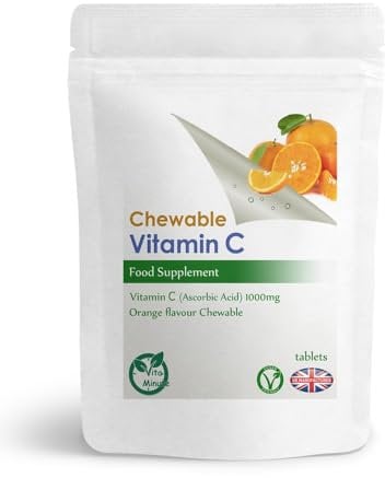Vitamin C (Orange Flavour, Chewable Tablets) 1000mg, Ascorbic Acid (Vegan) Immune System Heart and Blood Support (Pack of 90)