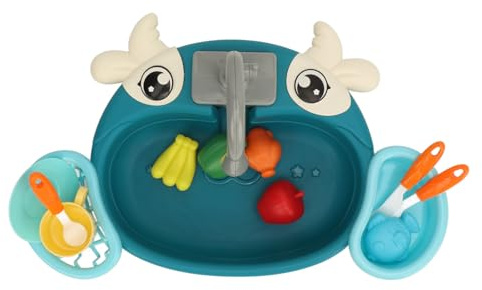Electric Dishwasher Toys Kitchen Sink Toys Children Electric Dishwasher Playing Toy Interactive Toys Playsets for Kids (Blue)