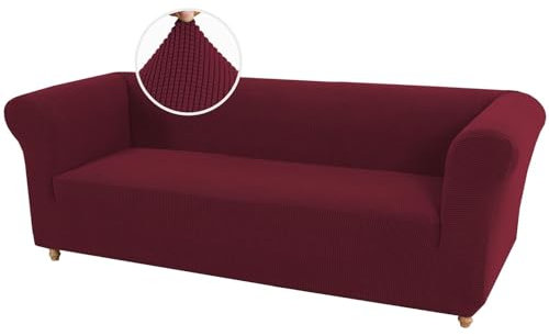 WWQQKJ Stretch-Sofabezug for Chesterfield-Sofa, dicker Jacquard-Sofabezug for 1/2/3-Sitzer, 1 Stück, Rutschfester Möbelschutz for Haustiere(Red wine,Divano)