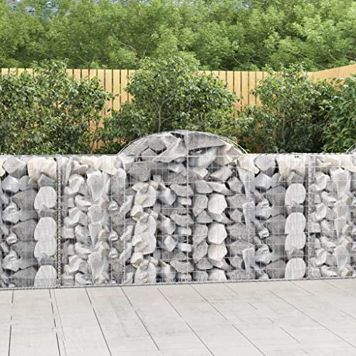 Hovothy Gabion avec arche haute arche murale de jardin, mur en pierre, gabion, clôture pour briques, mur de plantes, gabion, panier à pierres, panier métallique, argenté, 200 x 50 x 120 cm, fer