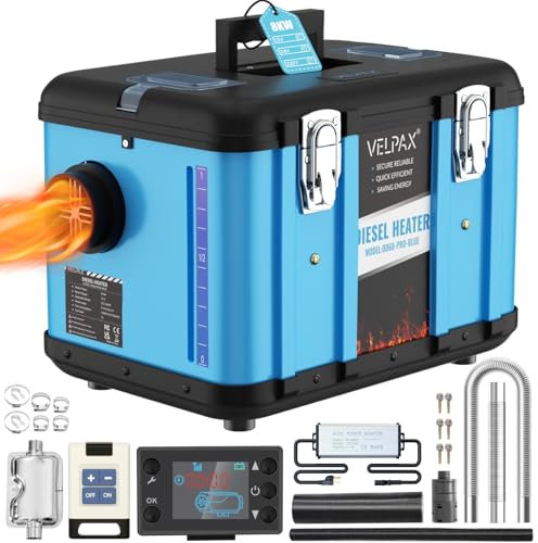 VELPAX 12V/24V/220V 8KW Diesel Air Heater, Toolbox Diesel Air Heater with 5L Fuel Tank, Portable All-in-one Truck Heater, Remote Control for Car Truck Boat Bus cars trucks RV campers