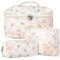 3pcs Reise Kosmetiktasche Set Damen, Baumwolle Kulturbeutel Set Damen Gesteppte Kulturtasche mit Blumenmuster, Make up Bag Aesthetic Schminktasche Cosmetic Bag für Kinder Damen