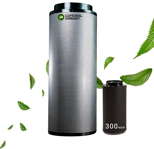 + control GARDEN Filtro a carbone attivo per armadio da coltivazione 300 m³/h | Tubo neutralizzatore degli odori per coltivazione idroponica | Carbon 100% australiano RC -4/8 | Ø 100 mm Lunghezza 200
