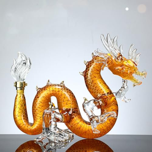 YUZDNM Art Statue - Oriental Dragon Lead-free Glass Whisky Bottle 1000ml, Chinese Zodiac Decanter, Handmade, Festival Table Decoration, Wine Tequila Gift, Personalized Animal Wine Bottle
