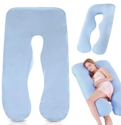 WIYETY Schwangerschaftskissenbezug U-Förmiger Kissenbezug: 140 x 80 cm U-förmiges Schwangerschaftskissen, Baumwolle Abnehmbarer Körperkissen, Ersatzbezug für Erwachsene Stillkissen, Blau
