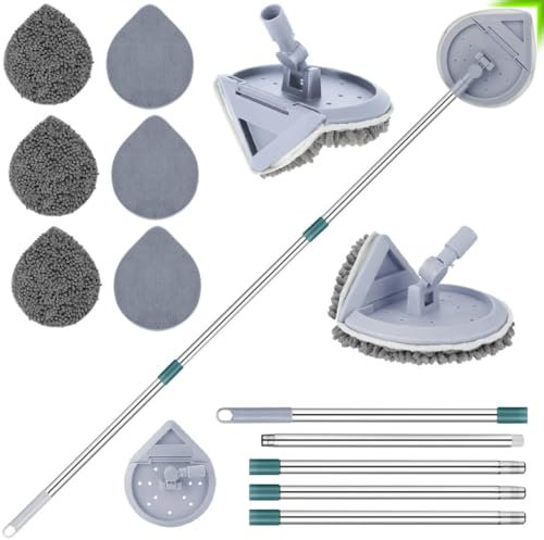 Max 86'' Flexible Long Handle Wall Cleaner with 90° Cleaning Angle, Wall Mop for Painted Walls,Ceiling,Window,Floor,Baseboard Cleaner Tool Duster, Dry Dust & Wet Wash Cleaning Mop with 6 Pads, Gray