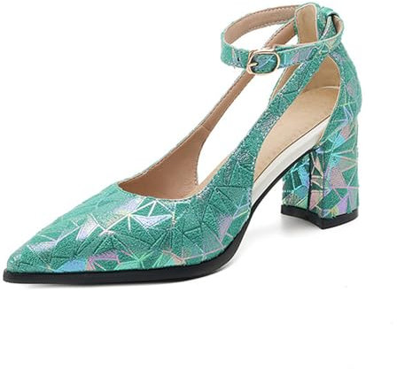 Rock88 Escarpins à Talons Hauts pour Femmes,Escarpins avec Bride à la Cheville,Bout Pointu Talon Haut pour Festivals et Concerts,Green,43