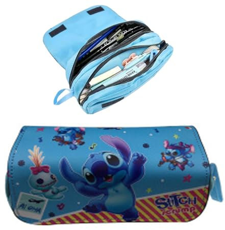 Amebleak Stitch Federmäppchen, Federmappe Stitch, Stitch Federtasche mit 2 Fächern, Stitch Kinder Federmäppchen, Stitch Pencil Case für Kinder und Junge Mädchen Schule Studenten (A)