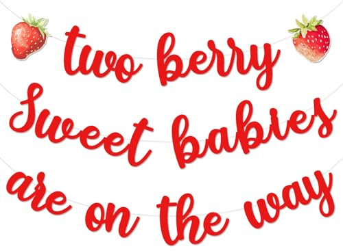 Funmemoir Strawberry Baby Shower Dekorationen Zwillinge - Two Berry Sweet Babies Are On The Way Banner, Two Sweet Twins Baby Shower Party Banner