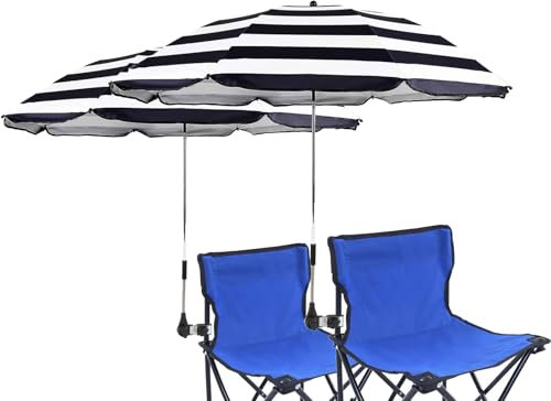STARRY CITY 2 Packungen Sonnenschirm für Stuhl mit Verstellbarer Klemme,mit Regenschirm Clip Befestigung für Terrassenstühle,Strandstühle,liegestuhl,Rollstühle,Golfwagen (Gestreift 2 Packungen)