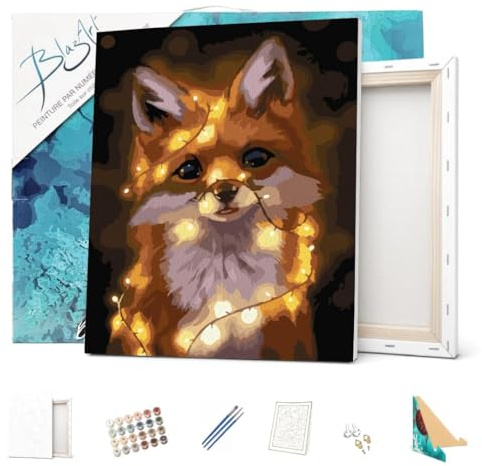 BlazArt Peinture par numéro Adulte avec Cadre 40x50 cm débutants | Kit complet prêt à l’emploi et à accrocher | DIY anti-stress | Marque française peinture numero - Animaux (Renard scintillant)