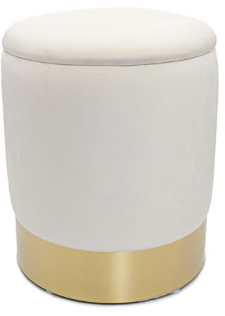 Amago home Samthocker Ø 31 H 38 cm Velour Hocker mit Stauraum u. Deckel - Deko Hocker Samt Pouf Farbe Creme weiß