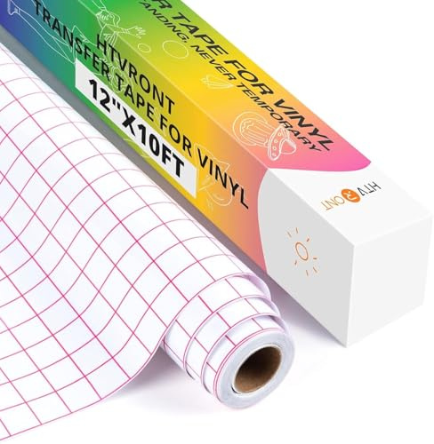HTVRONT Transfer Tape for Vinyl - 12 x10FT(30.5 x 305CM) w/Red Alignment Grid for Adhesive Vinyl - Medium Tack Vinyl Transfer Tape for Decals Signs Windows Stickers