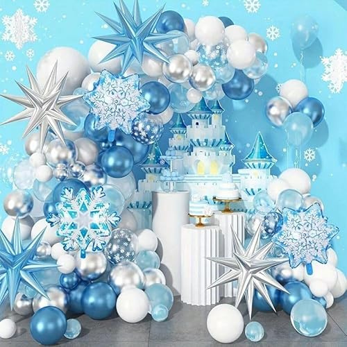 113 Stück Frozen-Geburtstagsdekoration, Ballondekoration für Mädchenpartys, Schneeflocken-Folienballons, Frozen-Partydekoration, Elsa-Prinzessin-Geburtstagsdekoration