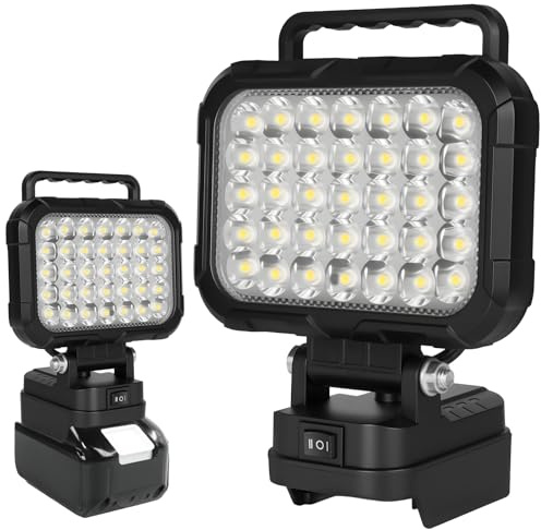 AUAUY Lampe Led Rechargeable pour Batterie Makita 18 V, 105W Lampe de Travail, 6800LM, Projecteur sans Fil avec Deux Ports de Charge USB, pour Garage, Chantier, Réparation, Urgence (Sans Batterie)