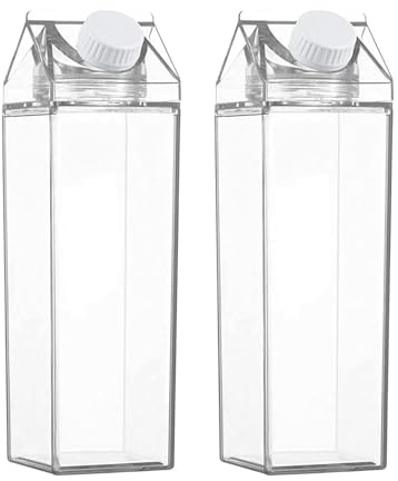 Bouteille en Lait Transparent 1L, 2 Pièces Bouteille d'eau Plastique Reutilisable, Bouteilles Vides avec Couvercle pour Jus de Fruit, Lait, Limonade, Idéales pour Frigo Camping Pique-Nique Fêtes