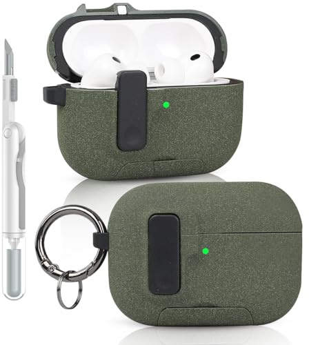 LEWOTE Gehäuse Kompatibel mit Apple Airpods Pro 3 Lustiges Niedliches Anti-Lost Cover mit Haken und Clean Kit [Unterstützung Drahtloses Laden] (Grün)