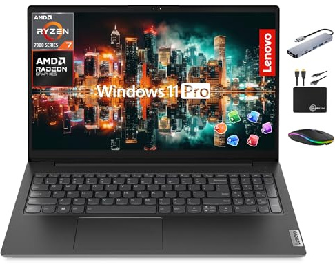 Lenovo V15 Flagship Laptop for 2025 Business Student, 15.6” FHD Display, 8-Core AMD Ryzen 7 CPU, 16GB RAM + 1TB Storage (512GB SSD + 500GB Ext), RJ45, MarxsolAccessory, Lifetime MS Office, Win 11 Pro