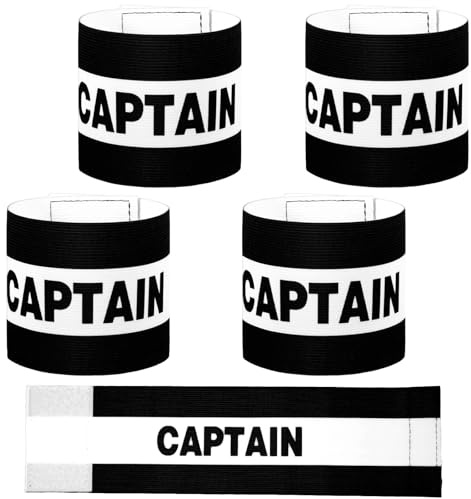 Mabor 4 Stück Schwarz Kapitänsbinde für Fußball und Rugby, Elastische Armbinde Spielführerbinde Captains Armband Verstellbar für Erwachsene & Jugendliche