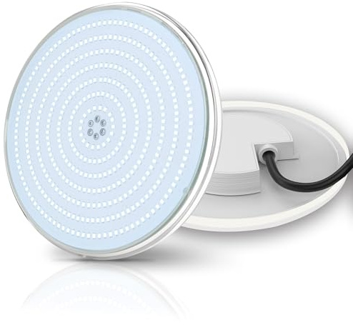 OSREE 35W Projecteur Piscine LED PAR56 Extra-Plat, Lampe de Piscine 3500lm Non Dimmable, Étanche IP68 Remplie Résine Ampoule Spot pour Piscines Béton et Liner, 12V AC/DC, Blanc Froid
