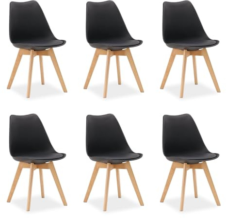 Homestyle4u Esszimmerstuhl schwarz für 6 Personen, Stühle 6er Set, Küchenstuhl Kunststoff Sitzschale, Holzbeine, Moderner Stuhl Minimalistisch, 6 Stück Set, 3346