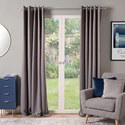 Dreamscene Grey Curtain 46 x 54, Eyelet Blackout Curtains for Bedroom Living Room Modern Super Soft Decorative Insulated Lined Curtains Set for Summer Winter