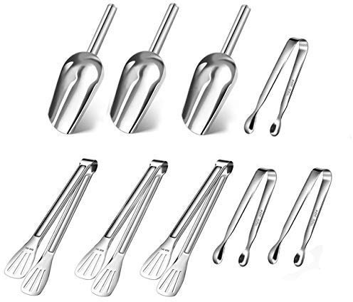 ZesNice 3 Pieza Pinzas de azúcar y 3 Pieza Alicates para Hielo, 3 Pieza de Acero INOX Pala Helado, Acero Inoxidable Mini Pinzas Clip de café de terrones de azúcar de Pinzas de Helados