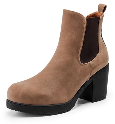 Dream Pairs Women's FRE Camel_PU Low Heel Ankle Bootie Size 9 UK