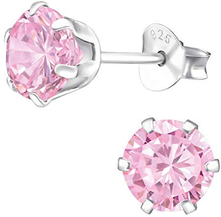 EYS JEWELRY runde Damen Ohrringe Silber 925 - mit funkelnden Zirkonia Kristallen - 6 mm rosa - Ohrstecker Stecker