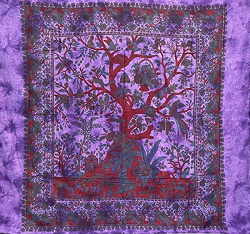 Telo Copritutto Grande Albero Della Vita Multi Color 100% Cotone Indiano Stampato 210x240 cm (Viola)