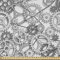 ABAKUHAUS Steampunk Satin Stoff als Meterware, Grau-Ton-Getriebe-Design, Zum Nähen Toller Stoff für Heimtextilien Aller Art, 3M (148x300cm), Weiß und Grau
