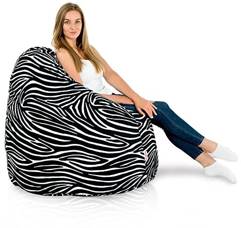 Italpouf Sitzsack XXL, Indoor, Große Sitzsack Sessel für Kinder und Erwachsene, Riesensitzsack, EPS Perlen Füllung, Abnehmbarer Bezug, Maschinenwaschbar, Zertifiziert, Zebra