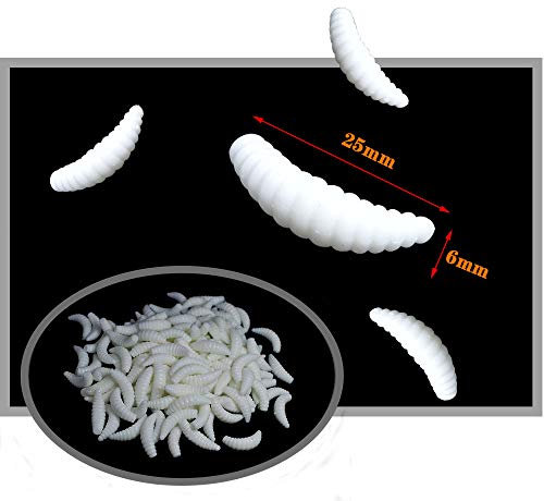 Senven 100Pcs artificiale pane vermi, esca in silicone morbido bionico, pesca al verme, esca simulata, Plastica morbida ecologica - latteo.