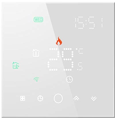 Qiumi Smart WiFi Thermostat Temperaturregler für elektrische Fußbodenheizung Arbeit mit Alexa Google Home, LED-Matrix-Lichtanzeige schützt Ihre Augen,16A 95~240 V AC