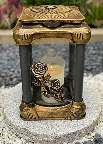 Grablampe Handmade NEU Rose-Motiv Grablicht Grabkerze Grabdekoration Grabschmuck Gartenlampe incl.Grabkerze.