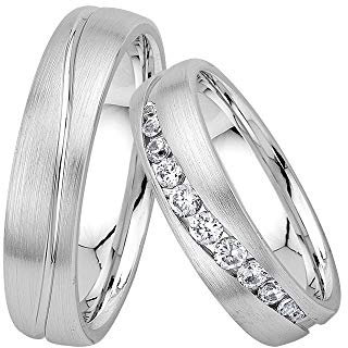 GIORO Alice 38 Eheringe Verlobungsringe Trauringe Freundschaftsringe Silber 925 *handgefasste Zirkonia Steine* Paarpreis Set Partnerringe Silber Weißgold Platin Optik Ringpaar Hochzeitsringe