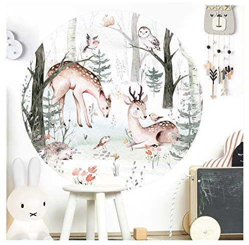 Little Deco Wandsticker Kinderzimmer Wandtattoo Waldtiere 120 cm rund Wanddeko Spielzimmer Sticker Kinder Wandaufkleber Baby Mädchen Junge Baum REH Eule DL567