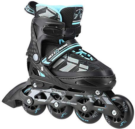 Nils Extreme Inliner für Kinder - Inline Skates - ABEC7 Chrome Kugellager – Rollerblades für Mädchen Jungen und Erwachsene- Rollerskates Größenverstellbar 39-42 - Schwarz und Blau - NA11002