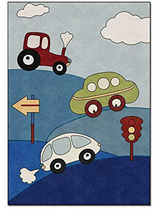 SRTJURFG Kinderteppich große Baby-Spieldecke modernen Design Baby Krabbeldecke Nettes blaues Auto der Karikatur 160×200M