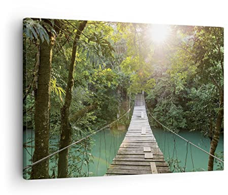 ARTTOR Bilder auf Leinwand Brücke Seil Dschungel Leinwandbild 70x50cm Wandbilder Dekoration Wohnzimmer Schlafzimmer Küche Deko Klein Wanddeko Bild Wand Kunstdruck Art Wall Decor Canvas AA70x50-4397