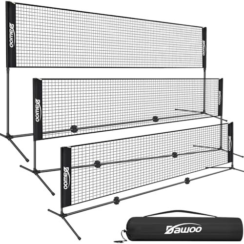DAWOO Portable Sports Net Set - For Tennis, Soccer, Pickleball, Kids Volleyball, Badminton - Easy Setup Nylon Net with Poles (3M)
