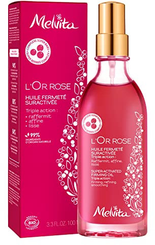 Melvita - Huile fermeté suractivée L’Or Rose - Raffermit peau, réduit aspect peau d’orange - 99% origine naturelle - Certifiée bio - Tous types de peaux - Fabriquée en France - 100ml