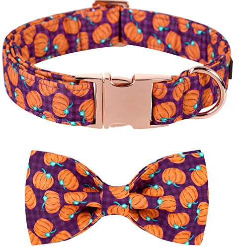 Lionet Paws Halloween Hundehalsband mit Fliege, Langlebiges Bequemes Baumwolle Halsband mit Metall-Klickverschluss für Hunde und Katzen, Hals 25-40cm