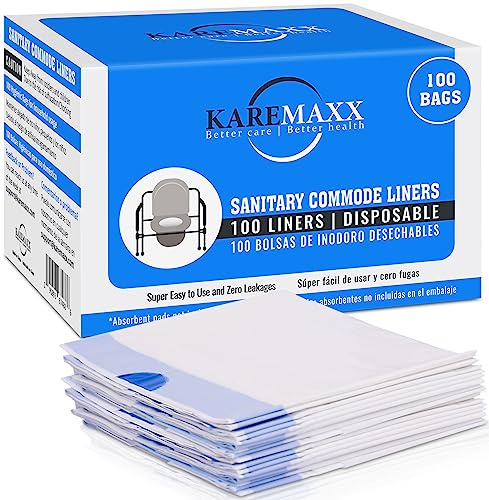 KAREMAXX Commode Liners Pack of 100 Universal Fit - Adult Bedside Commode Liners Disposable - Ideal for Portable Camping Toilet Bags, Potty Chair Liners & Portable Commode Bucket - Without Absorbent