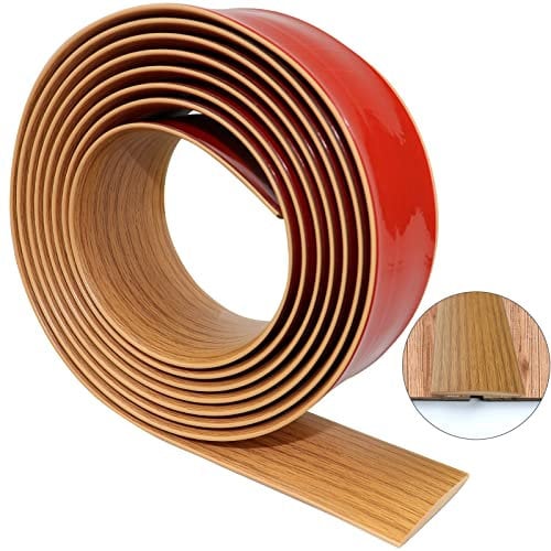 Tira de umbral adhesiva perfil de transición plano tira de transición de piso umbral de puerta grano de madera perfil PVC para suelo laminado (Amarillo, 300×4cm)