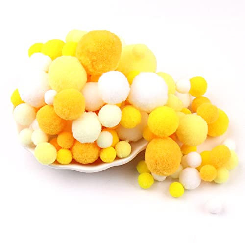 Duories 135 Bunte Pompons zum Basteln,10-30mm Mini Pompons Bälle Kleine Bommeln Kugeln,Flauschigen Bunte Pom Pom Deko Pompom Plüschbälle Bastel Zubehör für Nähen Deko DIY Handwerk,Gelb